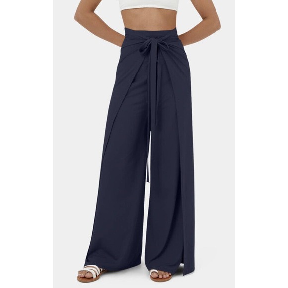 Halara 2 Ways To Wear Wrap Palazzo Pants / Cowl Neck Split Leg Jumpsuit Navy M - Picture 1 of 15